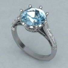 2Ct Round Lab-Created Blue Topaz Solitaire Engagement Ring 14K White Gold Over