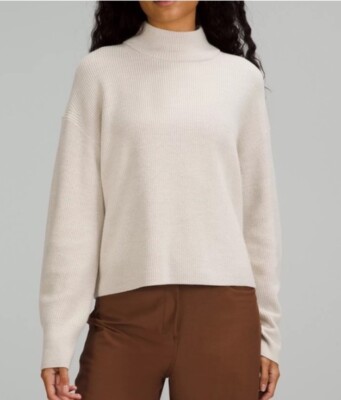 Lululemon SZ Merino Wool-Blend Ribbed Turtleneck Sweater Ivory Ecru XS 