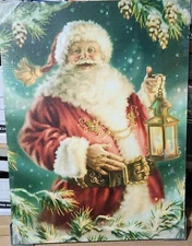 New Enchanted Santa Christmas 18x24 Fiber Optic Canvas Multi Color Home Shop Net