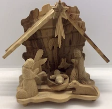 Handmade Nativity Manger Scene Hand Carved Wood Music Box Plays Silent Night