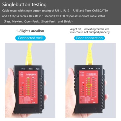 Ethernet Cable Checker Supports Multiple Interfaces for RJ11 RJ12 RJ45 CAT5