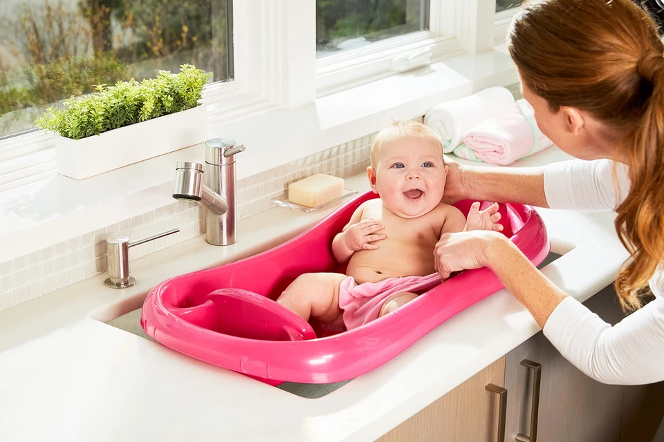 Bañera de bebé rosa con cabestrillo para bebé recién nacido a niño pequeño diseño ergonómico 3 en 1 Foto 2 de 4