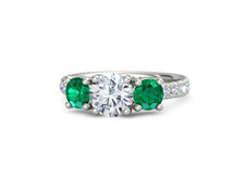 Simulated 2.10 CT Round Cut Green Emerald  White Sapphire Women's 3-Stone Ring