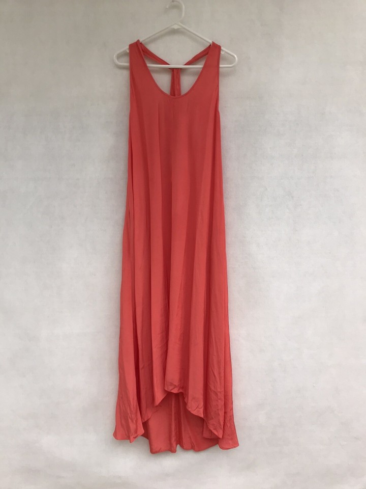 ☘️ Womens Witchery 100% Viscose Sleeveless Maxi Slip Dress Salmon Orange Size M