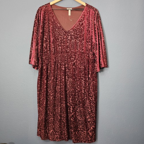 Soma Velvet Pattern Wine/Berry Plus Size Dress Size XXL