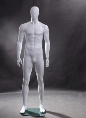 Male Adult Full Body Egg Head Fiberglass Mannequin with Square Glass Base