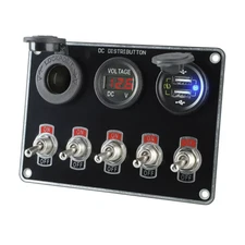 5 Gang Rocker Ignition Switch Panel Voltmeter Dual USB 12V Racing Car Truck Boat