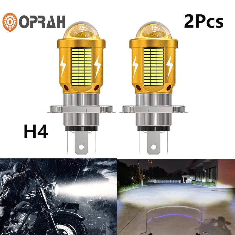 2PCS LED Headlight H4 White Hi/Lo Spot Light Driving Fog Lamp Motorcycle ATV