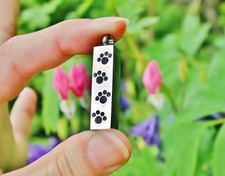 Pet Cremation Urn Pendant Mens Unisex Vial Cat Dog Ashes Jewelry Paw Prints Paws
