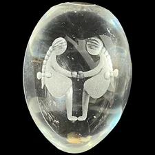 Vintage Ekenas Clear Crystal Paperweight Egg Etched Zodiac Gemini Art Glass