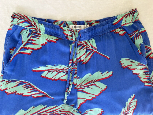 Obey No. 89 Pull On Casual Pants Women's Blue Tropical Print Drawstring Size S - Picture 9 of 13
