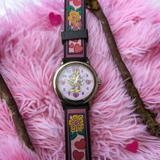 Disney Minnie Mouse Wrist Watch 1997 leather rubber band hearts rare