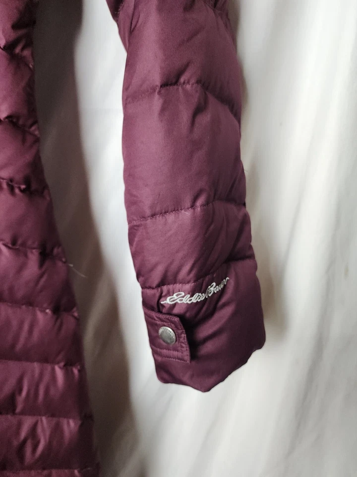 Eddie Bauer Women S Parka Burgundy EB650 Goose Down Hood Long Dress Zip Jacket - Image 4 of 4