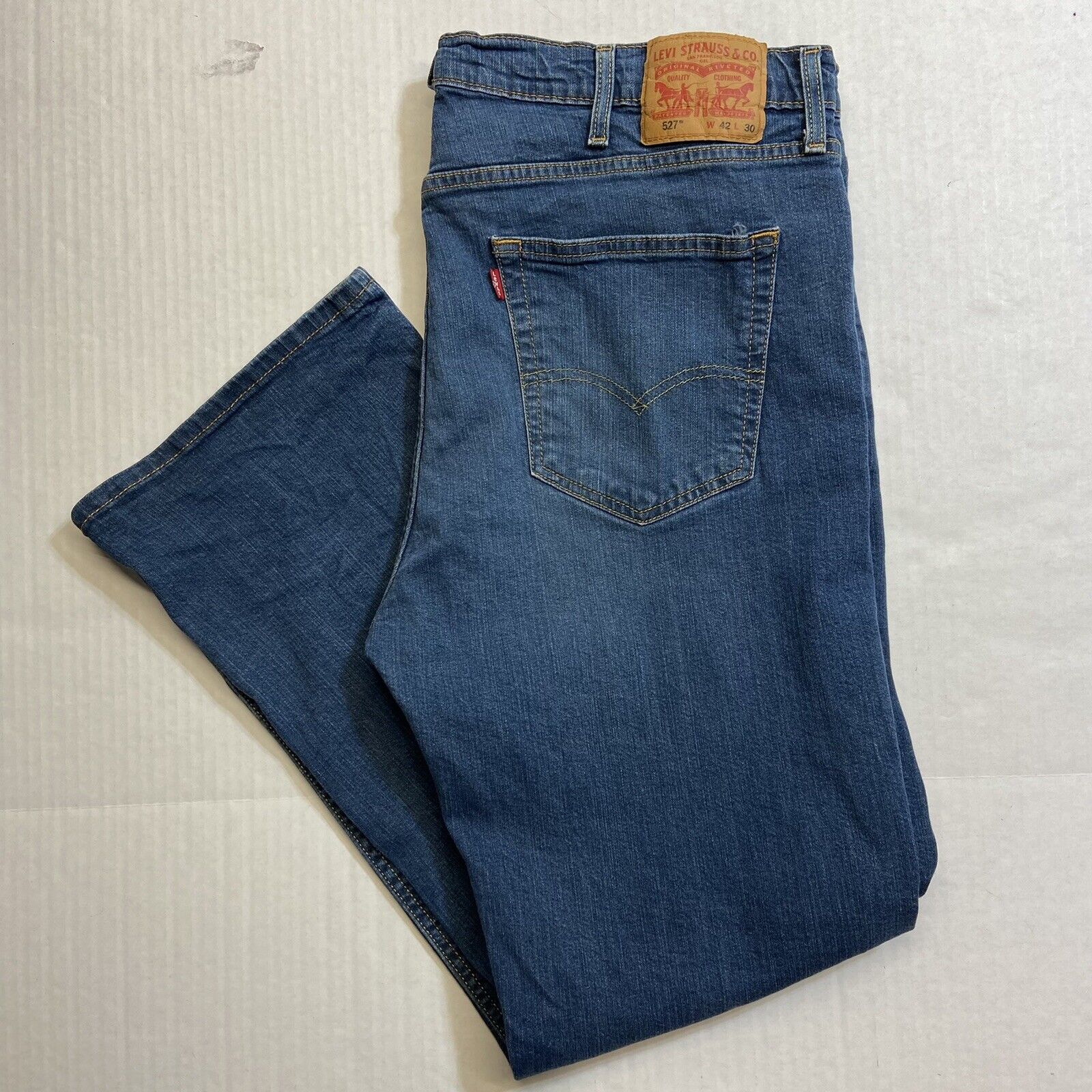 Levis 527 Jeans Stretch Bootcut Mens Blue Denim Red T… - Gem