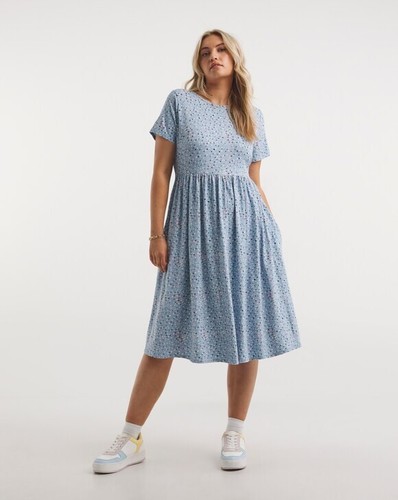 Simply Be - Ditzy Print blau superweiches Jerseykleid mit Taschen Größe 20