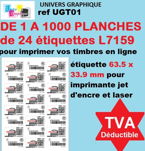 De 1 a 1000 planches d' Étiquettes 63.5 X 33.9 pour timbre planche de 24 L7159 