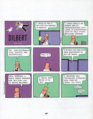 1990's Vintage Dilbert COMIC STRIP Pin-Up WALL ART - FAX MACHINE IS ...