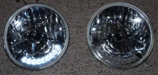7" Tri Bar BLACK Dot Street Hot Rat Rod H4 Headlights w/ LED Turn Signals