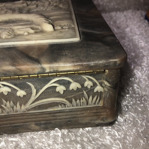 Vintage GENUINE INCOLAY Stone Jewelry Box Pointer Retriever Dog Made USA Solid - Picture 9 of 17
