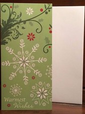 NEW Holiday Christmas Card Set of 6 With Envelope 7 x 3 Inch Warmest Wishes Snow