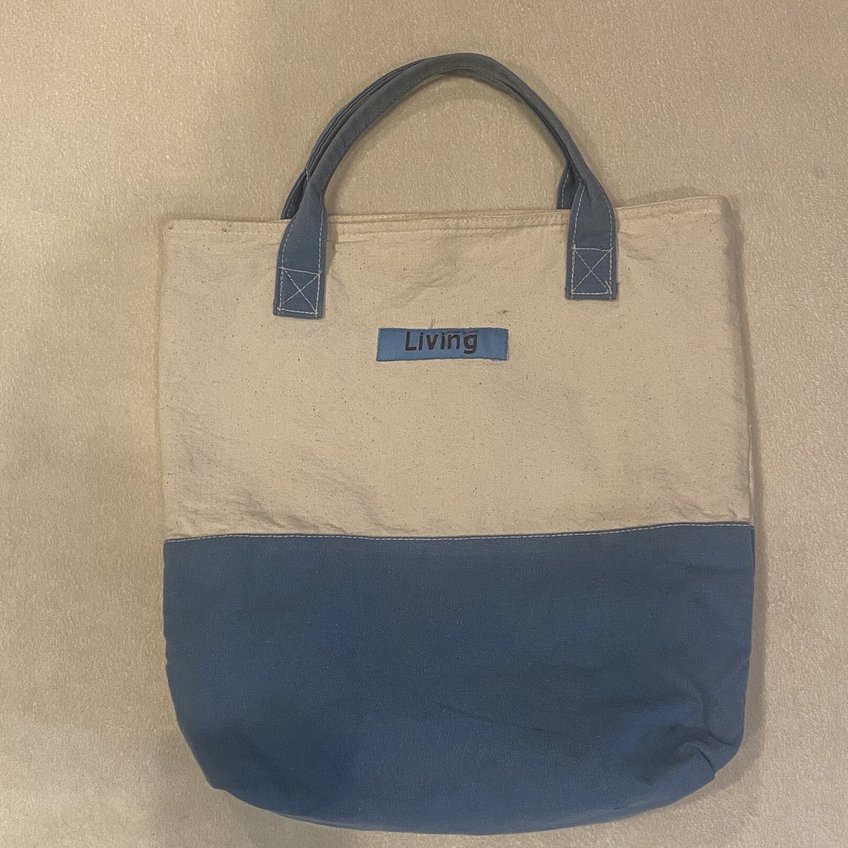 マーサスチュワート Martha Stewart Living Small Tote Canvas Blue White Reusable