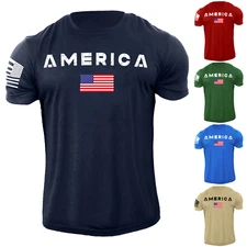 Men's USA Flag T Shirt Distress American Patriotic 100% Cotton