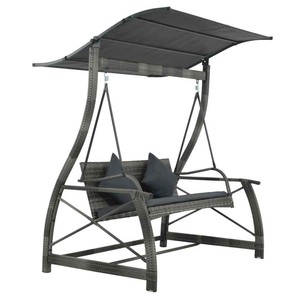 vidaXL-Porch-Swing-Chair-Poly-Rattan-Wicker-Gray-Outdoor-Garden-Bench-Seat