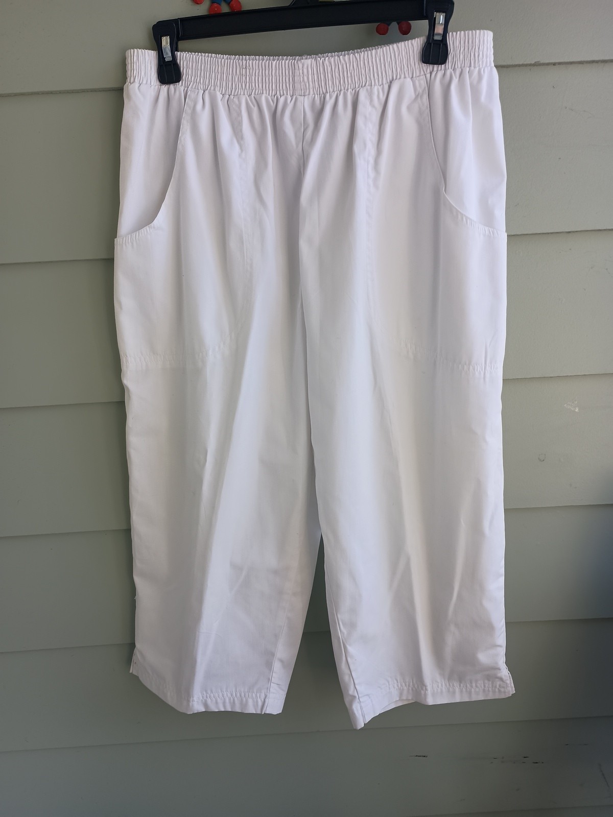 Vintage Palm Harbour Womens White Capri Pants High Elastic Waist Wide Leg Size L