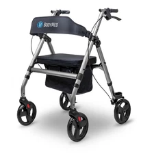 BodyMed Rollator with 8 in. Wheels - Adjustable Padded Seat, Dual Brake System,