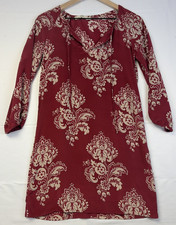 NILI LOTAN M SILK Red Cream Floral Print Bishop Balloon Sleeve Shift Dress