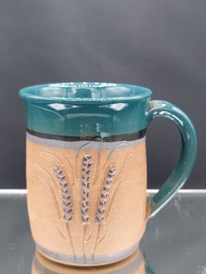 Steve Ashley Studio Pottery Art Mug Cottagecore KANSAS Raised Wheat Green Signed