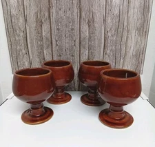 4 Vtg Stone Mill Winery Colonial Wine Goblets In Amber-Brown Glaze 8 Floz Each 