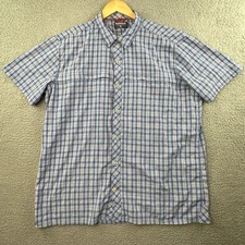 Simms Fishing Shirt Mens XL Blue Plaid S/S Button Up Outdoor Vented Lightweight