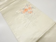 7572302: JAPANESE KIMONO JAPANESE NAGOYA OBI / EMBROIDERY / KIKU