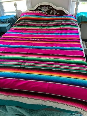 Coloful Serape Blanket Throw Ethnic Southwestern Striped Woven Rug