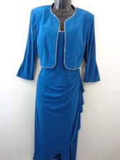 Alex Evenings Dress & Jacket Women's 12 Blue 3/4 Sleeve Rhinestone Embellished