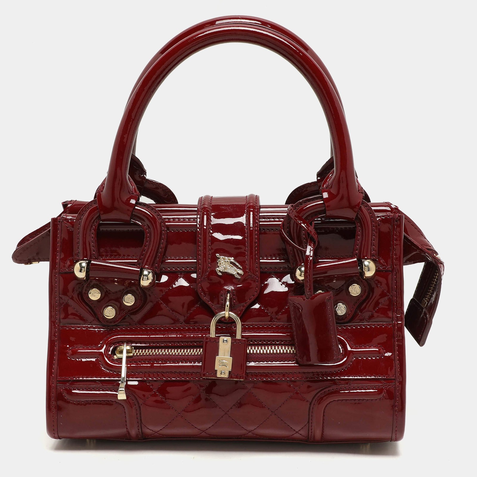Burberry Red Quilted Patent Leather Manor Satchel