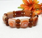 Carnelian & Amber Agate Gemstone Panel Bead Stretch Bracelet