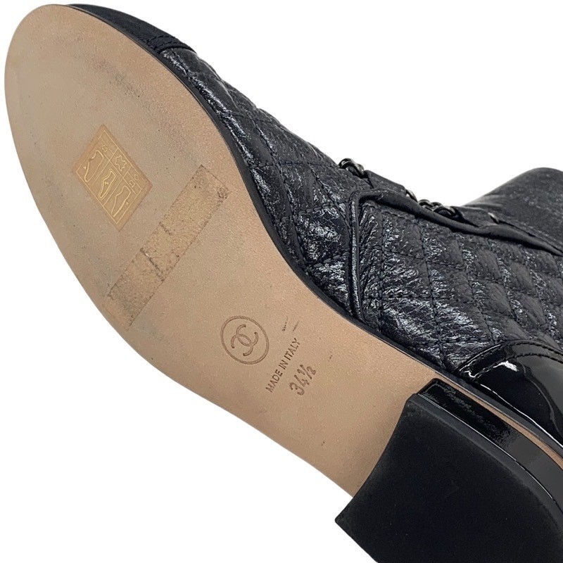 CHANEL ShortBoots Shoes Leather Black CocoMark Chain Size 34.5 US 3.5 Women thumbnail 19