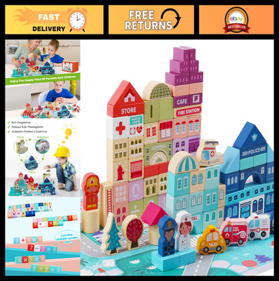 Creative Wooden Building Blocks Set for Toddlers & Kids - 120 pcs Stacking Toys,