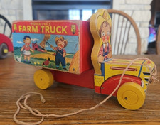 19350's Fisher Price  Wood Wooden Campbell's Campbell Kids Farm Truck Pull Toy