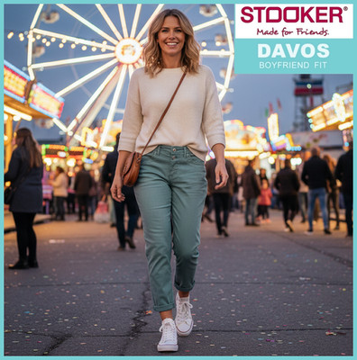 STOOKER DAVOS / green frost wash / BOYFRIEND SLIM FIT / Damen Stretch Jeanshose