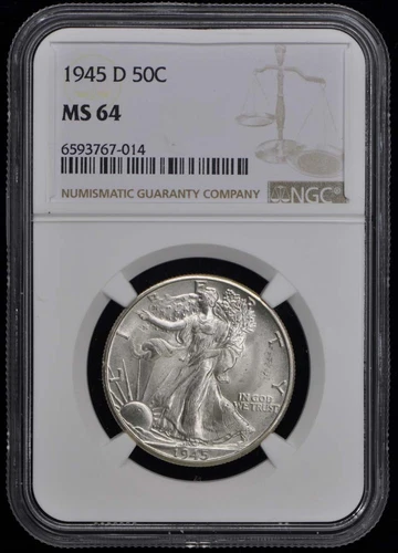 1945-D Walking Liberty Half Dollar 50C NGC MS64