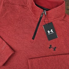 NEW Under Armour Sweater Mens Large Coral/Red Storm Fleece Quarter Zip Mock