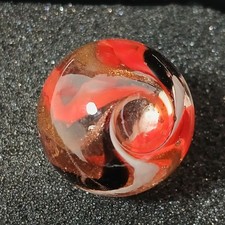 Red White Black Gold banded swirl 1" Shooter Hot House Glass Marble Lampwork