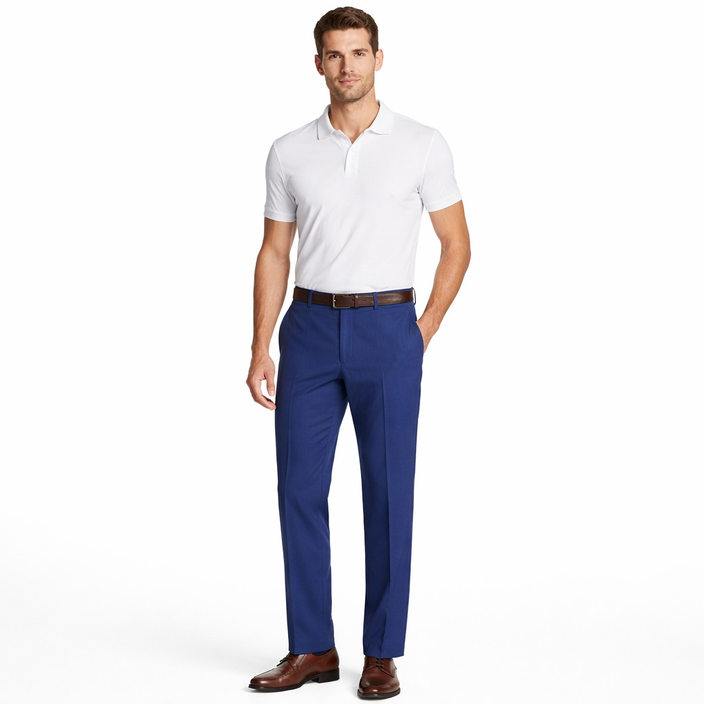 Haggar Mens Dress Pants 36x32 Navy Blue Flat Front Polyester Classic Fit