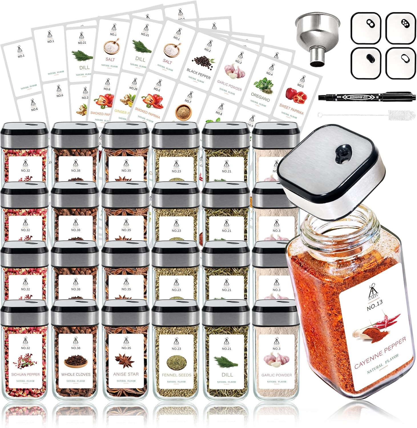 Set Di 24 Barattoli per Spezie Da 120 Ml, Coperchio a Vite Ermetico, Barattoli p