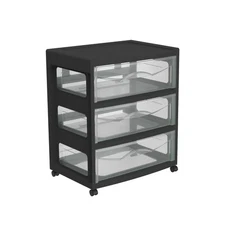 3 Drawer Open Side Wide Cart, Rich Black