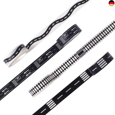 YUBX Road Railway Washi Tape Set Dekoratives Papierklebeband, 4 Rollen Masking