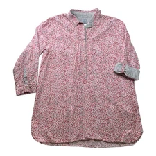 Jane & Bleecker NY Womens XL Floral Popover Tunic Shirt 100% Cotton Red Pink